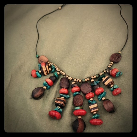 Beautiful wood and rocks boho cute necklace